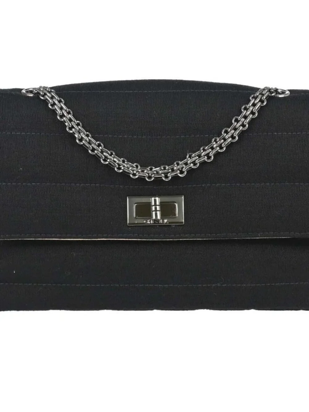 Chanel Black Cotton Mademoiselle Lock Straight Flap Shoulder Bag 197468